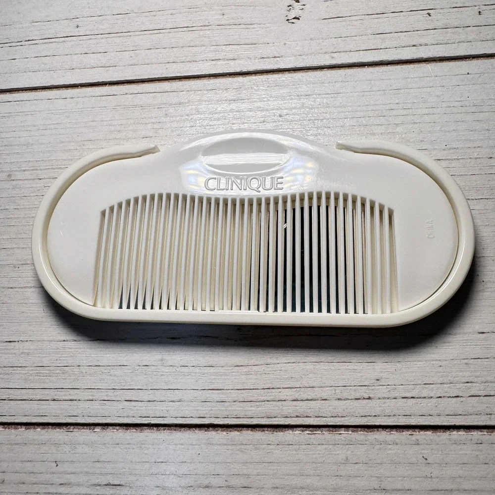 Clinique‎ Comb Mirror Compact Set Vintage Travel Snap Together White Plastic
